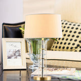 Drum Bedroom Night Light Country Fabric 1-Head White Nightstand Lighting with Clear Crystal Column Base Clearhalo 'Lamps' 'Table Lamps' Lighting' 1908691