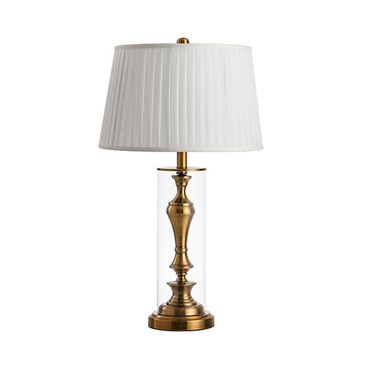 Gold 1 Light Night Table Light Countryside Fabric Empire Shade Nightstand Lamp with Metal Candlestick Base Clearhalo 'Lamps' 'Table Lamps' Lighting' 1908698