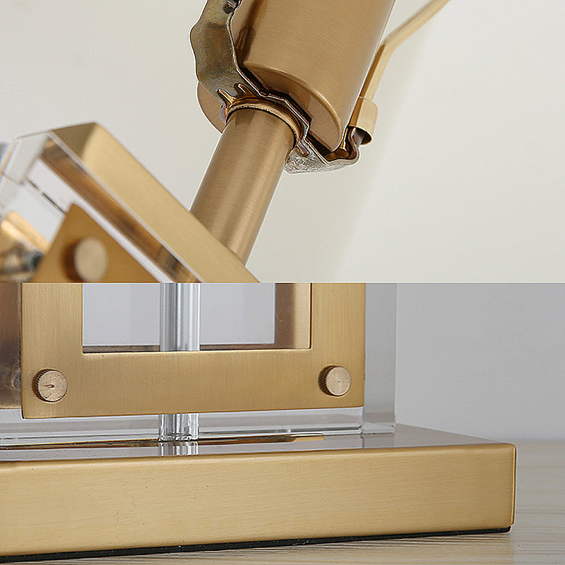 1-Light Trapezoid Table Lighting Minimalist White Fabric Nightstand Lamp with Gold Pedestal Clearhalo 'Lamps' 'Table Lamps' Lighting' 1908715