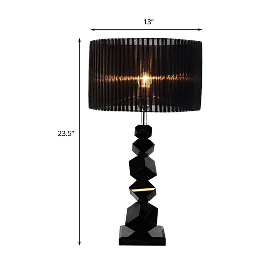 Black Drum Night Lamp Classic Fabric 1 Head Bedroom Table Light with Crystal Rock Design Clearhalo 'Lamps' 'Table Lamps' Lighting' 1908719