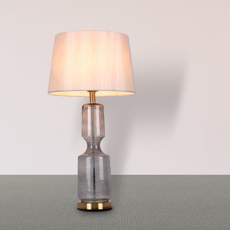 Vintage Urn Night Table Light 1 Head Water Glass Night Lamp with Barrel White Fabric Shade Clearhalo 'Lamps' 'Table Lamps' Lighting' 1908726