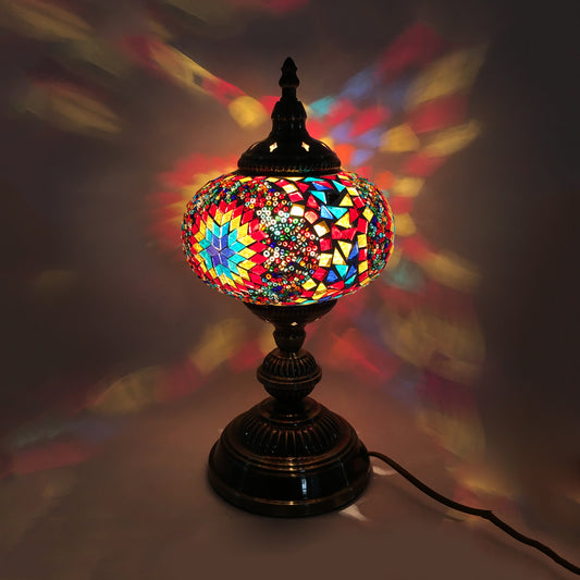 1 Head Bedroom Table Lamp Vintage Bronze Task Lighting with Spherical Red/Blue/Multi-Color Glass Shade Red Clearhalo 'Lamps' 'Table Lamps' Lighting' 1908772