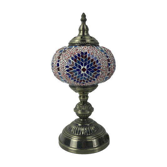 1 Head Bedroom Table Lamp Vintage Bronze Task Lighting with Spherical Red/Blue/Multi-Color Glass Shade Clearhalo 'Lamps' 'Table Lamps' Lighting' 1908779