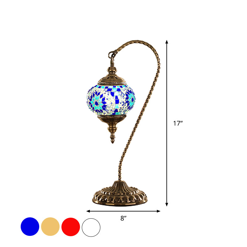 Global Desk Light Traditional Red/White/Yellow Glass 1 Bulb Coffee Shop Night Table Lamp with Metal Base Clearhalo 'Lamps' 'Table Lamps' Lighting' 1908789