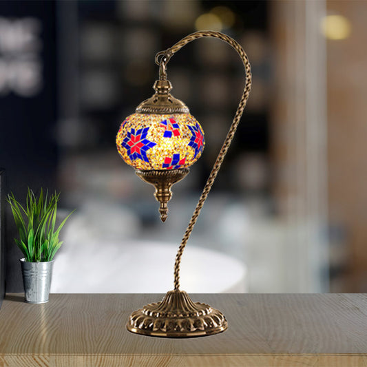 Global Desk Light Traditional Red/White/Yellow Glass 1 Bulb Coffee Shop Night Table Lamp with Metal Base Clearhalo 'Lamps' 'Table Lamps' Lighting' 1908791