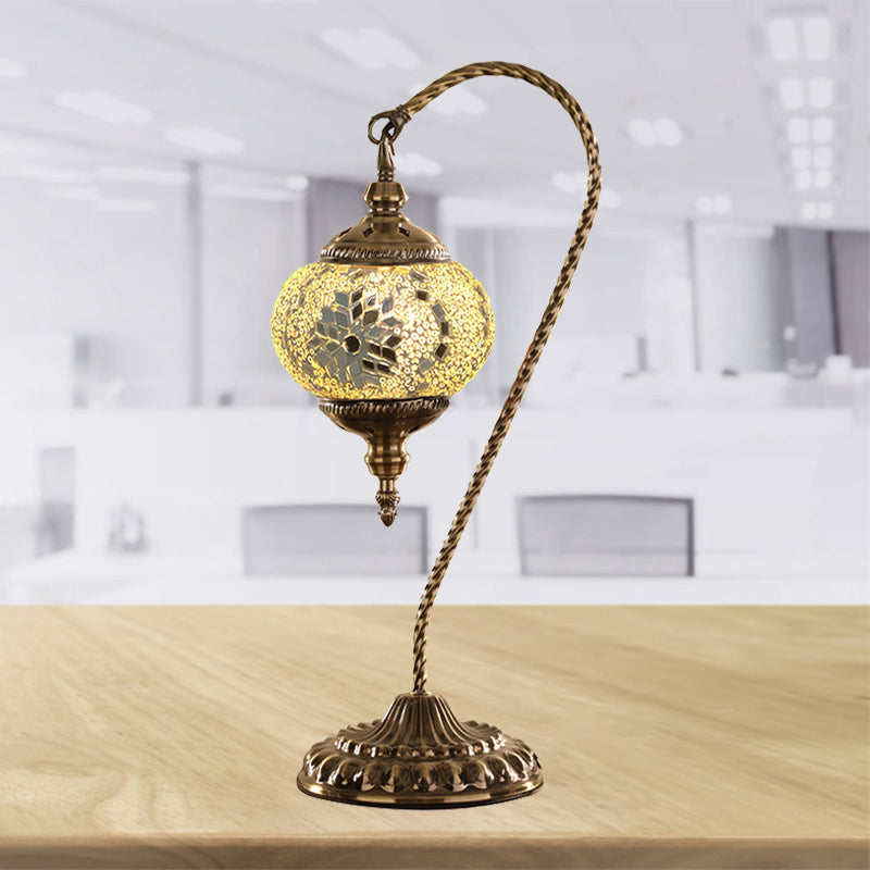 Global Desk Light Traditional Red/White/Yellow Glass 1 Bulb Coffee Shop Night Table Lamp with Metal Base White Clearhalo 'Lamps' 'Table Lamps' Lighting' 1908798