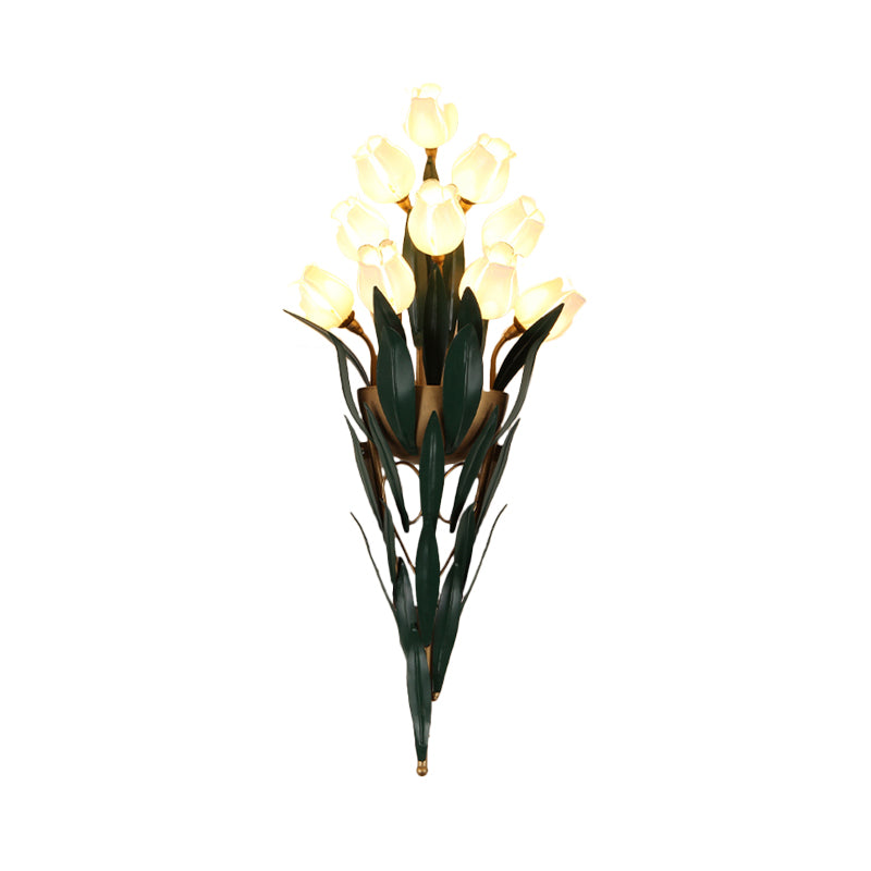 Rural Lily Bouquet Wall Lamp Kit 6/10 Heads White/Purple Glass Sconce Light Fixture for Dining Room Clearhalo 'Wall Lamps & Sconces' 'Wall Lights' Lighting' 1908826