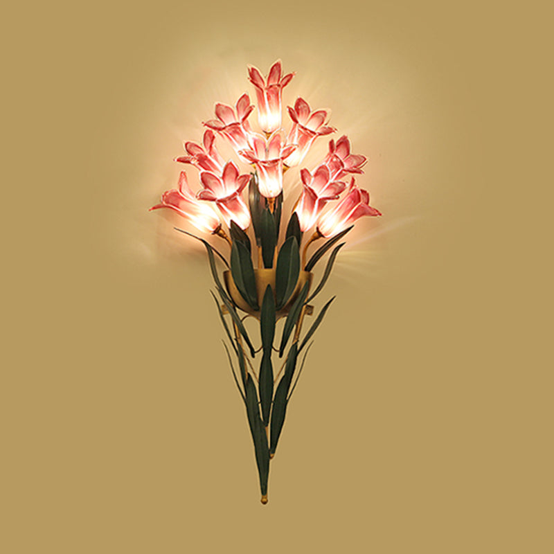 Rural Lily Bouquet Wall Lamp Kit 6/10 Heads White/Purple Glass Sconce Light Fixture for Dining Room Clearhalo 'Wall Lamps & Sconces' 'Wall Lights' Lighting' 1908834