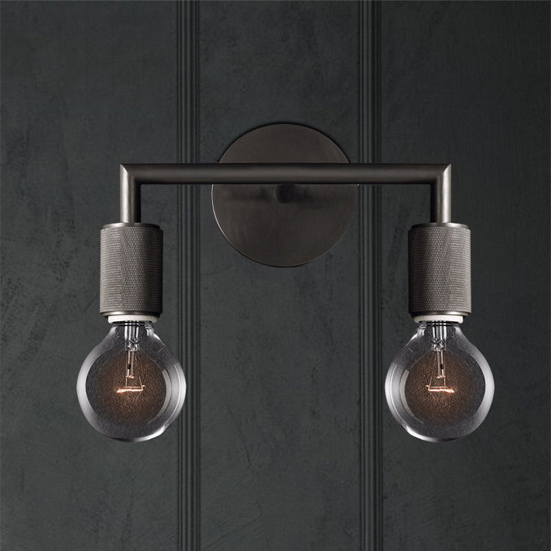 Bare Bulb Metal Wall Lighting Fixture Minimalist 1/2-Light Indoor Sconce Lamp in Black/Brass/Chrome with Square Arm 2.0 Black Clearhalo 'Wall Lamps & Sconces' 'Wall Lights' Lighting' 1908845