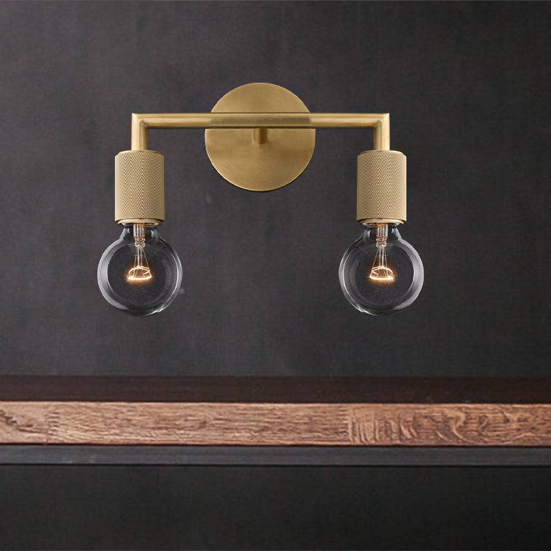 Bare Bulb Metal Wall Lighting Fixture Minimalist 1/2-Light Indoor Sconce Lamp in Black/Brass/Chrome with Square Arm 2.0 Brass Clearhalo 'Wall Lamps & Sconces' 'Wall Lights' Lighting' 1908849