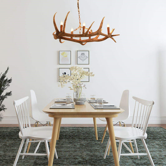 5 Bulbs Resin Chandelier Lighting Classic Brown Candle Shape Kitchen Ceiling Suspension Lamp Clearhalo 'Ceiling Lights' 'Chandeliers' Lighting' options 1908927