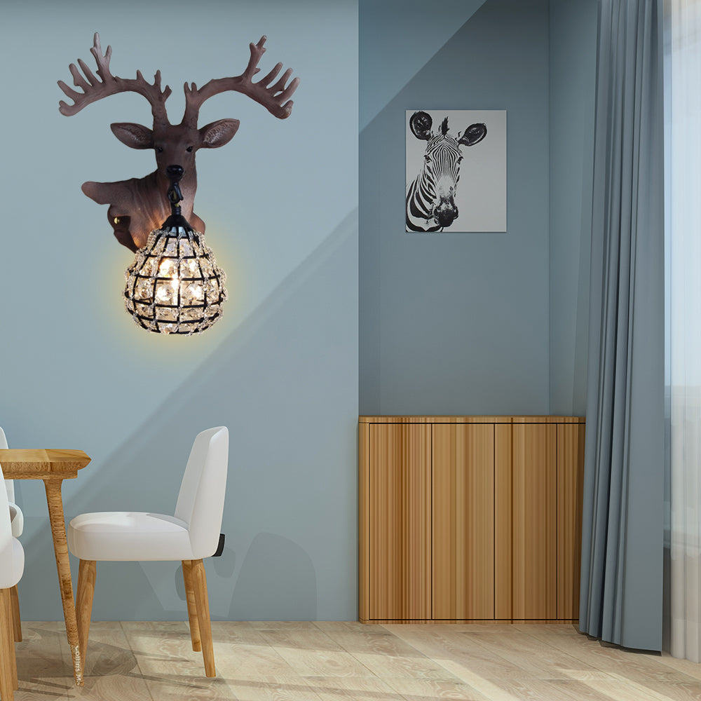 Resin Elk Wall Sconce Traditional 1 Light Bedroom Wall Lighting Fixture in Black/Gold, Left/Right Clearhalo 'Wall Lamps & Sconces' 'Wall Lights' Lighting' 1908937