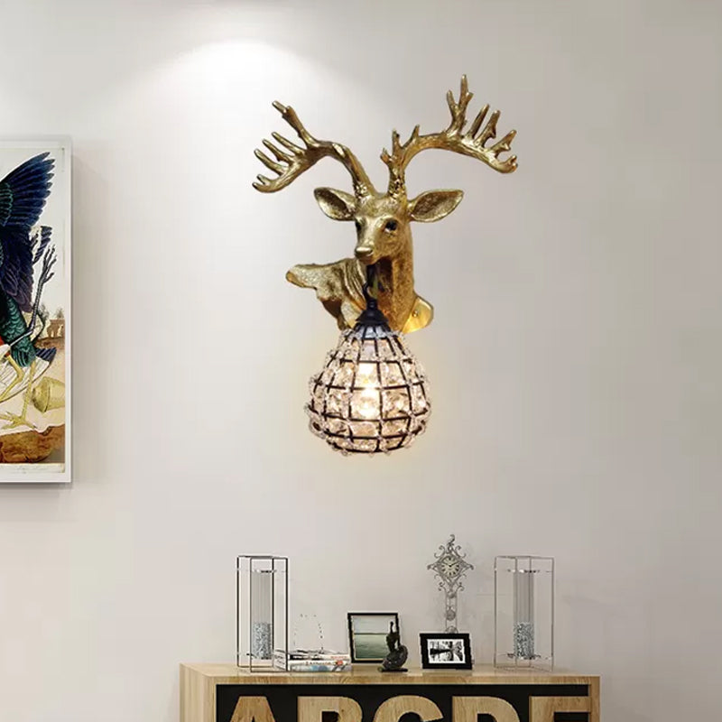 Resin Elk Wall Sconce Traditional 1 Light Bedroom Wall Lighting Fixture in Black/Gold, Left/Right Clearhalo 'Wall Lamps & Sconces' 'Wall Lights' Lighting' 1908945