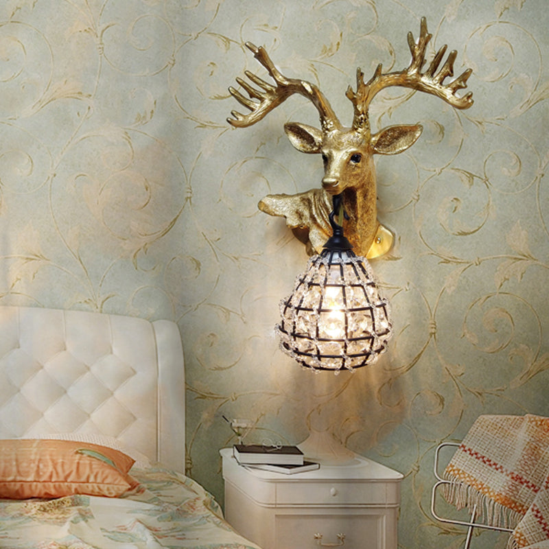 Resin Elk Wall Sconce Traditional 1 Light Bedroom Wall Lighting Fixture in Black/Gold, Left/Right Gold Left Clearhalo 'Wall Lamps & Sconces' 'Wall Lights' Lighting' 1908946