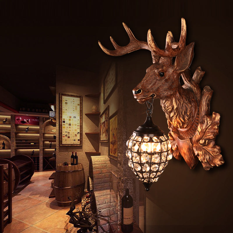 Single Light Sconce Light with Waterdrop Shade Resin Antique Living Room Wall Lighting Idea in Brown, 10"/17"/21" Width Brown 17" Clearhalo 'Wall Lamps & Sconces' 'Wall Lights' Lighting' 1908955