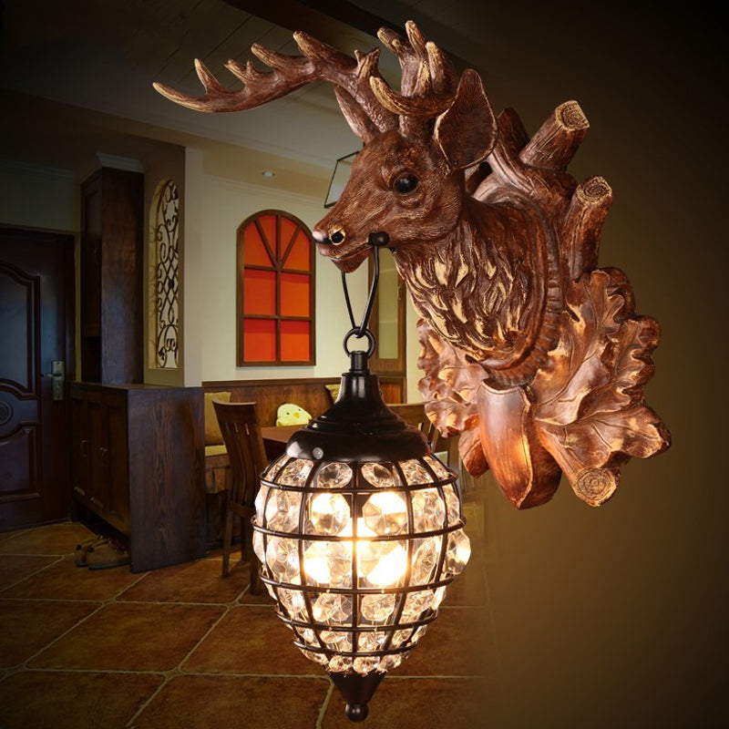 Single Light Sconce Light with Waterdrop Shade Resin Antique Living Room Wall Lighting Idea in Brown, 10"/17"/21" Width Brown 21" Clearhalo 'Wall Lamps & Sconces' 'Wall Lights' Lighting' 1908956
