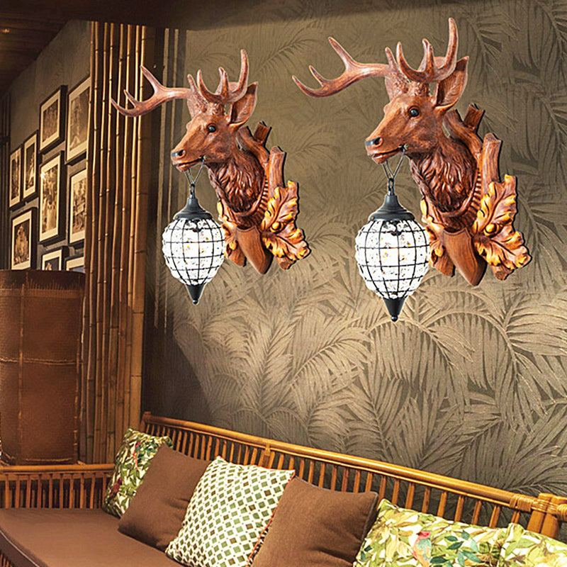 Single Light Sconce Light with Waterdrop Shade Resin Antique Living Room Wall Lighting Idea in Brown, 10"/17"/21" Width Clearhalo 'Wall Lamps & Sconces' 'Wall Lights' Lighting' 1908957