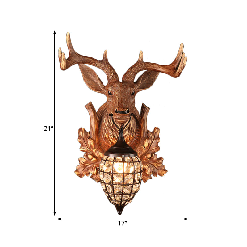 Single Light Sconce Light with Waterdrop Shade Resin Antique Living Room Wall Lighting Idea in Brown, 10"/17"/21" Width Clearhalo 'Wall Lamps & Sconces' 'Wall Lights' Lighting' 1908961