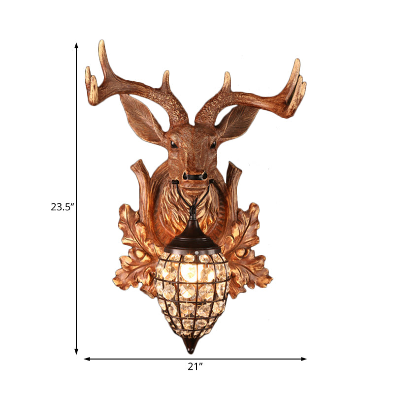 Single Light Sconce Light with Waterdrop Shade Resin Antique Living Room Wall Lighting Idea in Brown, 10"/17"/21" Width Clearhalo 'Wall Lamps & Sconces' 'Wall Lights' Lighting' 1908962