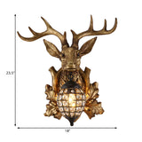 Ellipsoid Cage Beveled Crystal Sconce Farmhouse 12"/18" W 1 Head Living Room Wall Mount Lighting with Gold Antler Backplate Clearhalo 'Wall Lamps & Sconces' 'Wall Lights' Lighting' 1908969