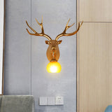 Resin Gold Sconce Lamp Straight/Curved Antler 1 Light Rustic Wall Mounted Lighting with Dome Amber Glass Shade Clearhalo 'Wall Lamps & Sconces' 'Wall Lights' Lighting' 1909057