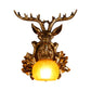 Dome Amber Glass Sconce Lighting Rural 1 Head Sitting Room Wall Mount Lamp with Gold Deer Head Backplate, 12"/19.5" Wide Clearhalo 'Wall Lamps & Sconces' 'Wall Lights' Lighting' 1909062
