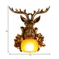 Dome Amber Glass Sconce Lighting Rural 1 Head Sitting Room Wall Mount Lamp with Gold Deer Head Backplate, 12"/19.5" Wide Clearhalo 'Wall Lamps & Sconces' 'Wall Lights' Lighting' 1909063