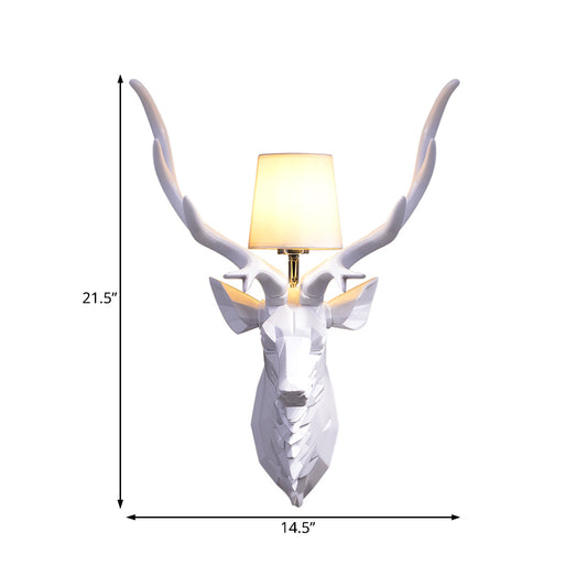 Resin White/Blue Sconce Ideas Engraved Deer 1 Light Rustic Style Wall Light Fixture with Cone Shade, 14.5"/20" Wide Clearhalo 'Wall Lamps & Sconces' 'Wall Lights' Lighting' 1909204