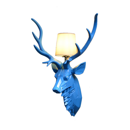 Resin White/Blue Sconce Ideas Engraved Deer 1 Light Rustic Style Wall Light Fixture with Cone Shade, 14.5"/20" Wide Clearhalo 'Wall Lamps & Sconces' 'Wall Lights' Lighting' 1909209