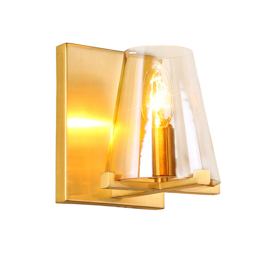 1 Head Wall Mount Light Colonialism Cone Shape Clear Glass Wall Sconce in Brass for Kitchen Clearhalo 'Wall Lamps & Sconces' 'Wall Lights' Lighting' 1909213