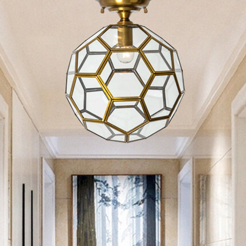 1 Head Flushmount Ceiling Lamp Traditional Faceted Sphere Clear/Cream/Textured White Glass Semi Flush Mount Light in Brass, 8"/12"/16" Wide Clear Clearhalo 'Ceiling Lights' 'Close To Ceiling Lights' 'Close to ceiling' 'Glass shade' 'Glass' 'Semi-flushmount' Lighting' 1909240