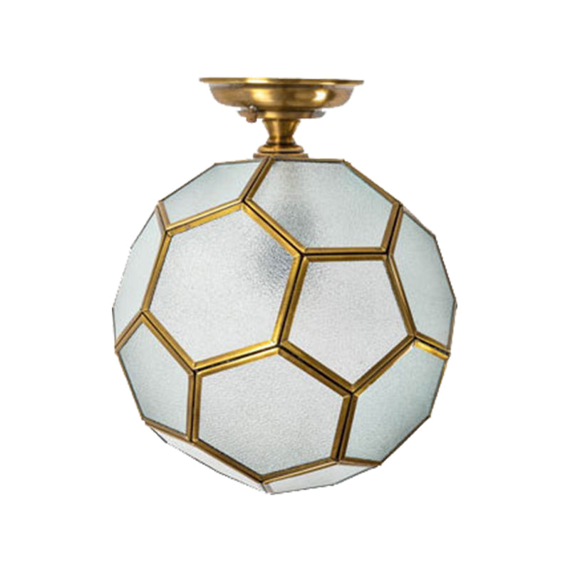 1 Head Flushmount Ceiling Lamp Traditional Faceted Sphere Clear/Cream/Textured White Glass Semi Flush Mount Light in Brass, 8"/12"/16" Wide Clearhalo 'Ceiling Lights' 'Close To Ceiling Lights' 'Close to ceiling' 'Glass shade' 'Glass' 'Semi-flushmount' Lighting' 1909245
