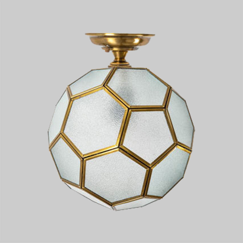1 Head Flushmount Ceiling Lamp Traditional Faceted Sphere Clear/Cream/Textured White Glass Semi Flush Mount Light in Brass, 8"/12"/16" Wide Clearhalo 'Ceiling Lights' 'Close To Ceiling Lights' 'Close to ceiling' 'Glass shade' 'Glass' 'Semi-flushmount' Lighting' 1909246
