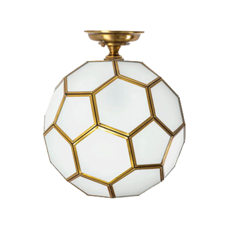 1 Head Flushmount Ceiling Lamp Traditional Faceted Sphere Clear/Cream/Textured White Glass Semi Flush Mount Light in Brass, 8"/12"/16" Wide Clearhalo 'Ceiling Lights' 'Close To Ceiling Lights' 'Close to ceiling' 'Glass shade' 'Glass' 'Semi-flushmount' Lighting' 1909249