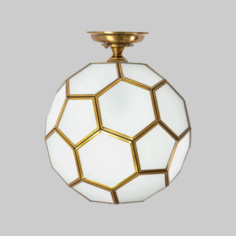 1 Head Flushmount Ceiling Lamp Traditional Faceted Sphere Clear/Cream/Textured White Glass Semi Flush Mount Light in Brass, 8"/12"/16" Wide Clearhalo 'Ceiling Lights' 'Close To Ceiling Lights' 'Close to ceiling' 'Glass shade' 'Glass' 'Semi-flushmount' Lighting' 1909250