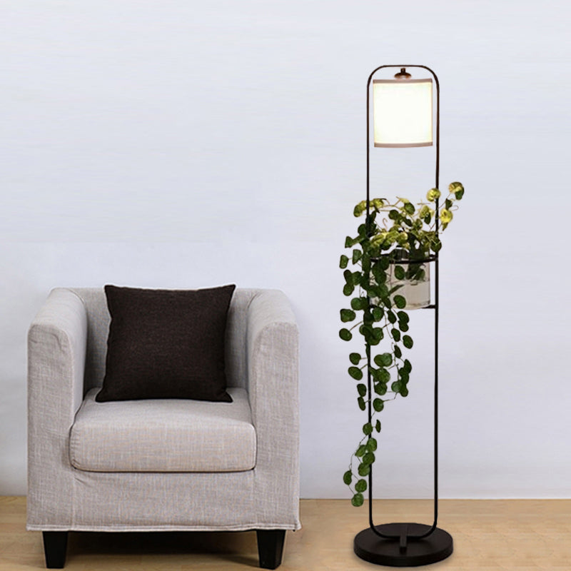 Black 1/2-Light Floor Lighting Warehouse Fabric Drum Floor Standing Lamp with Clear Glass Pot Deco Clearhalo 'Floor Lamps' 'Lamps' Lighting' 1909295