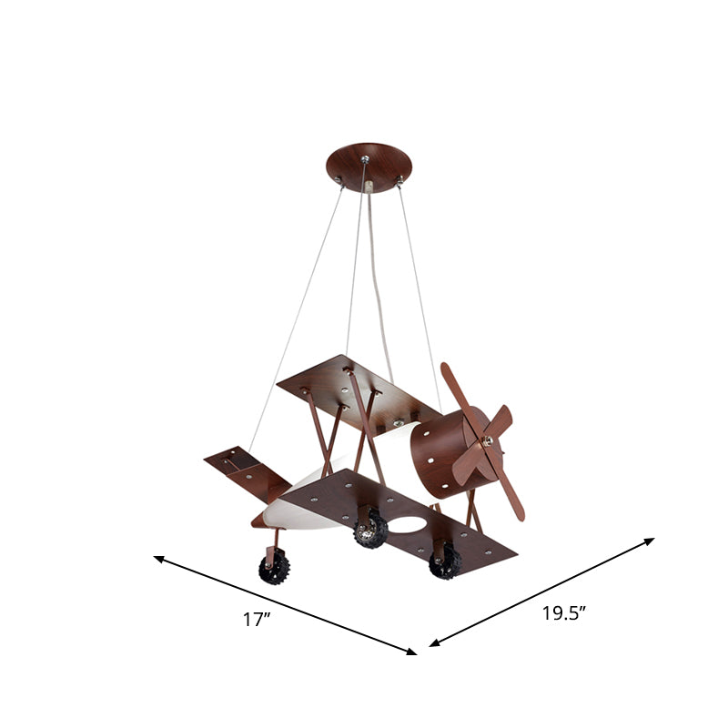 Kids Single-Blue Chandelier Coffee Finish Biplane Ceiling Suspension Lamp with Opal Glass Shade Clearhalo 'Ceiling Lights' 'Chandeliers' 'Glass shade' 'Glass' 'Pendant Lights' Lighting' 1909439