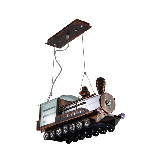Steam Locomotive Kids Bedroom Chandelier Metal Cartoon LED Hanging Ceiling Light in Coffee Clearhalo 'Ceiling Lights' 'Chandeliers' Lighting' options 1909477