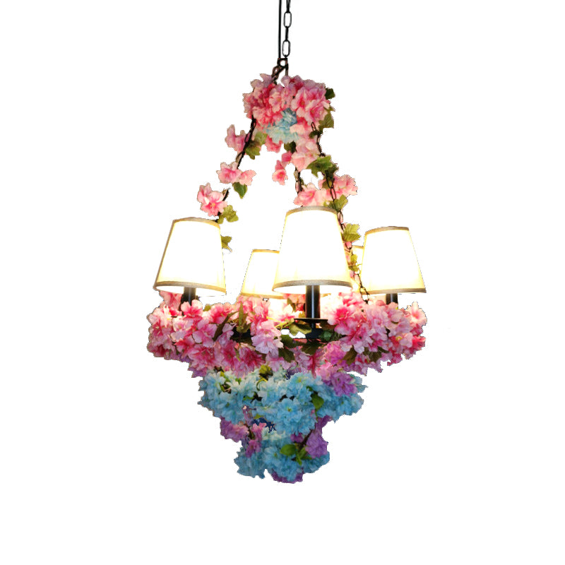 Farmhouse Blossoming Chandelier Lamp Metallic LED Suspension Lighting in Black/Pink/Green for Dining Room Clearhalo 'Cast Iron' 'Ceiling Lights' 'Chandeliers' 'Industrial Chandeliers' 'Industrial' 'Metal' 'Middle Century Chandeliers' 'Rustic Chandeliers' 'Tiffany' Lighting' 1909510