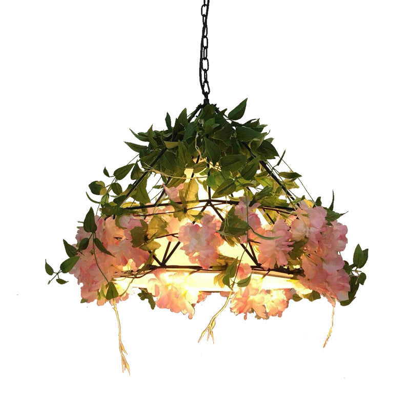 Farmhouse Blossoming Chandelier Lamp Metallic LED Suspension Lighting in Black/Pink/Green for Dining Room Clearhalo 'Cast Iron' 'Ceiling Lights' 'Chandeliers' 'Industrial Chandeliers' 'Industrial' 'Metal' 'Middle Century Chandeliers' 'Rustic Chandeliers' 'Tiffany' Lighting' 1909517