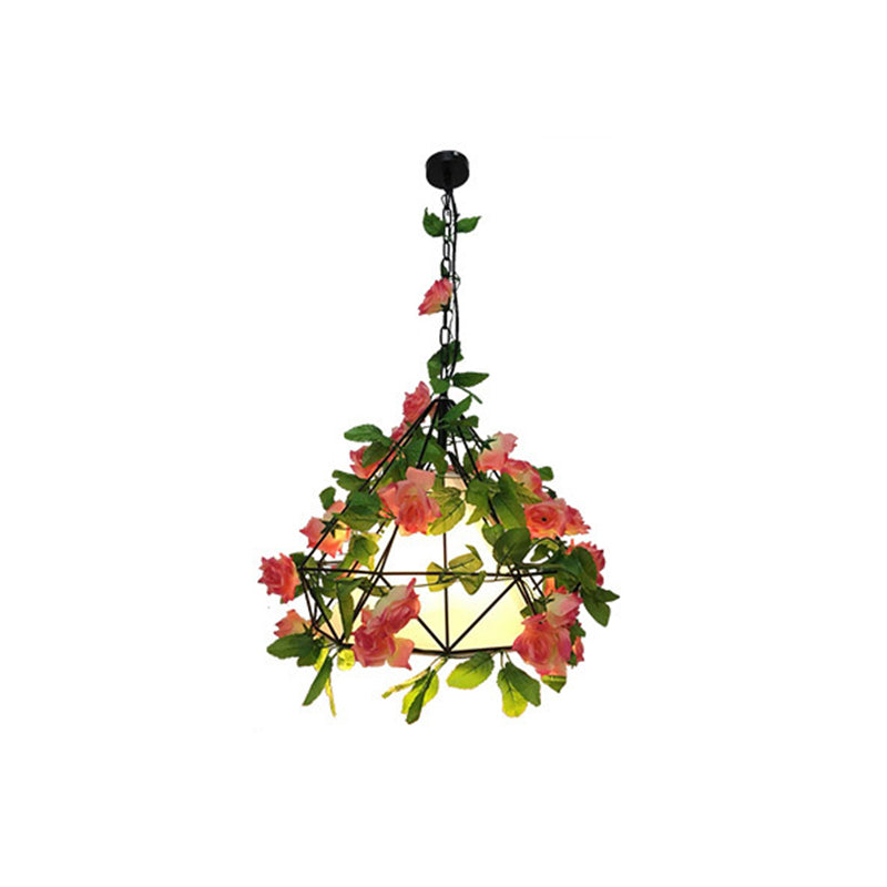 Farmhouse Blossoming Chandelier Lamp Metallic LED Suspension Lighting in Black/Pink/Green for Dining Room Clearhalo 'Cast Iron' 'Ceiling Lights' 'Chandeliers' 'Industrial Chandeliers' 'Industrial' 'Metal' 'Middle Century Chandeliers' 'Rustic Chandeliers' 'Tiffany' Lighting' 1909529