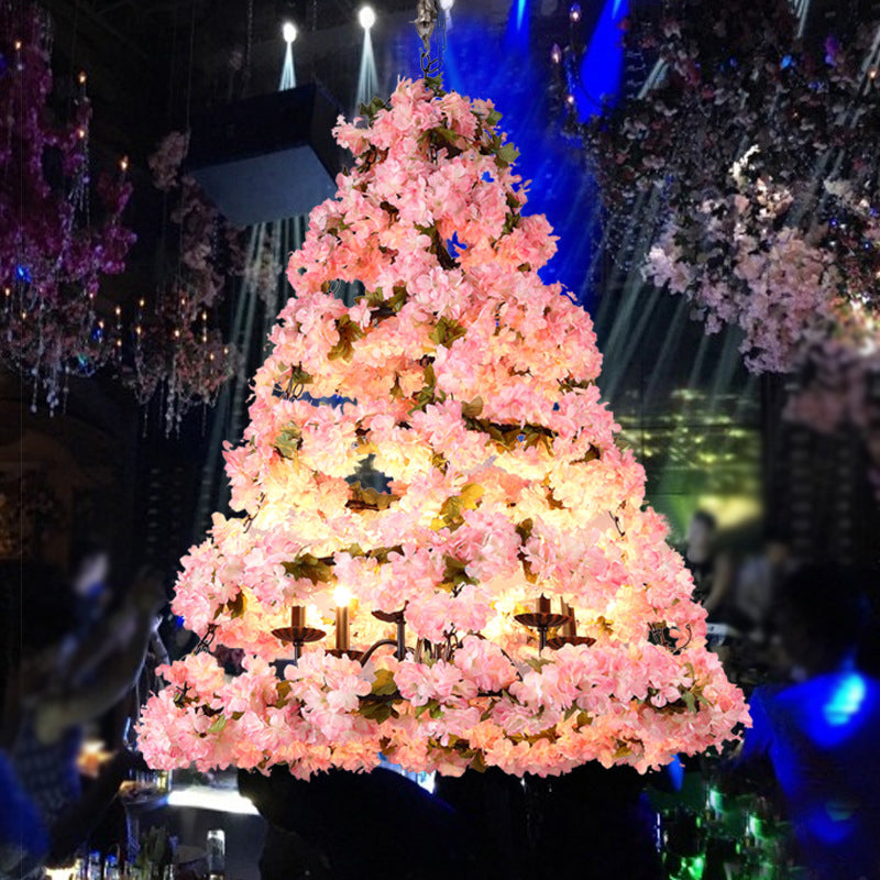 Pink Blooming Christmas Tree Chandelier Rustic Metallic Wine Club LED Pendant Light Clearhalo 'Cast Iron' 'Ceiling Lights' 'Chandeliers' 'Industrial Chandeliers' 'Industrial' 'Metal' 'Middle Century Chandeliers' 'Rustic Chandeliers' 'Tiffany' Lighting' 1909542