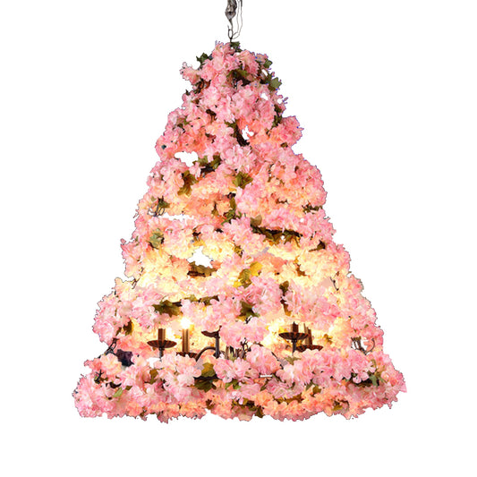 Pink Blooming Christmas Tree Chandelier Rustic Metallic Wine Club LED Pendant Light Clearhalo 'Cast Iron' 'Ceiling Lights' 'Chandeliers' 'Industrial Chandeliers' 'Industrial' 'Metal' 'Middle Century Chandeliers' 'Rustic Chandeliers' 'Tiffany' Lighting' 1909543