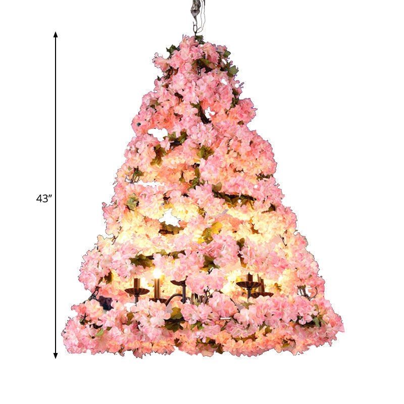 Pink Blooming Christmas Tree Chandelier Rustic Metallic Wine Club LED Pendant Light Clearhalo 'Cast Iron' 'Ceiling Lights' 'Chandeliers' 'Industrial Chandeliers' 'Industrial' 'Metal' 'Middle Century Chandeliers' 'Rustic Chandeliers' 'Tiffany' Lighting' 1909544