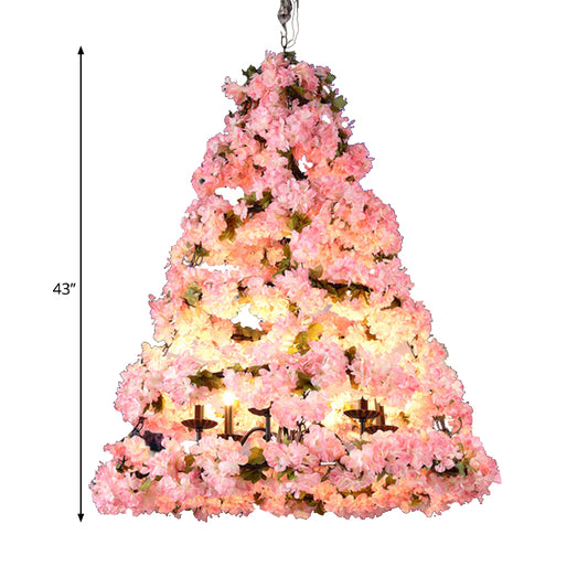 Pink Blooming Christmas Tree Chandelier Rustic Metallic Wine Club LED Pendant Light Clearhalo 'Cast Iron' 'Ceiling Lights' 'Chandeliers' 'Industrial Chandeliers' 'Industrial' 'Metal' 'Middle Century Chandeliers' 'Rustic Chandeliers' 'Tiffany' Lighting' 1909544