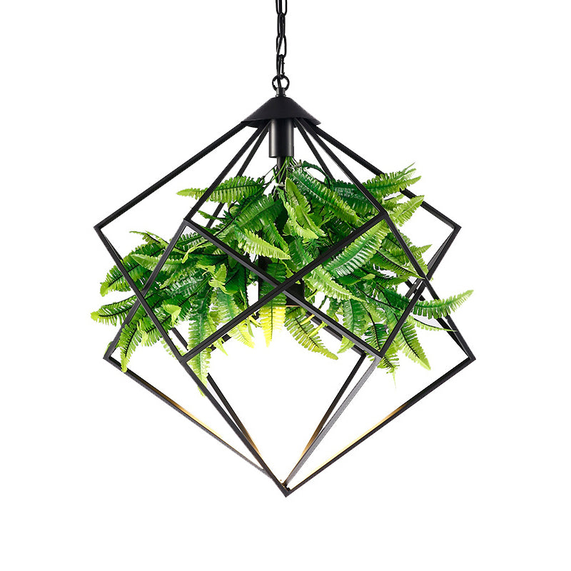 Diamond Cage Iron Drop Pendant Farmhouse 1 Head Tearoom Plant Hanging Light in Black, 16.5"/19"/21.5" W Clearhalo 'Art Deco Pendants' 'Black' 'Cast Iron' 'Ceiling Lights' 'Ceramic' 'Crystal' 'Industrial Pendants' 'Industrial' 'Metal' 'Middle Century Pendants' 'Pendant Lights' 'Pendants' 'Rustic Pendants' 'Tiffany' Lighting' 1909547