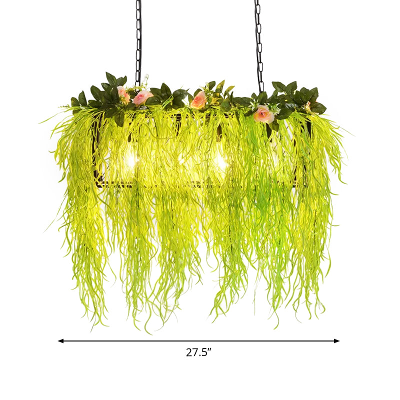 1/3/4-Light Iron Pendant Lamp Rural White/Pink/Purple Plant Cafe Chandelier Lighting with Globe/Wheel/Tapered Cage Clearhalo 'Cast Iron' 'Ceiling Lights' 'Chandeliers' 'Industrial Chandeliers' 'Industrial' 'Metal' 'Middle Century Chandeliers' 'Rustic Chandeliers' 'Tiffany' Lighting' 1909568