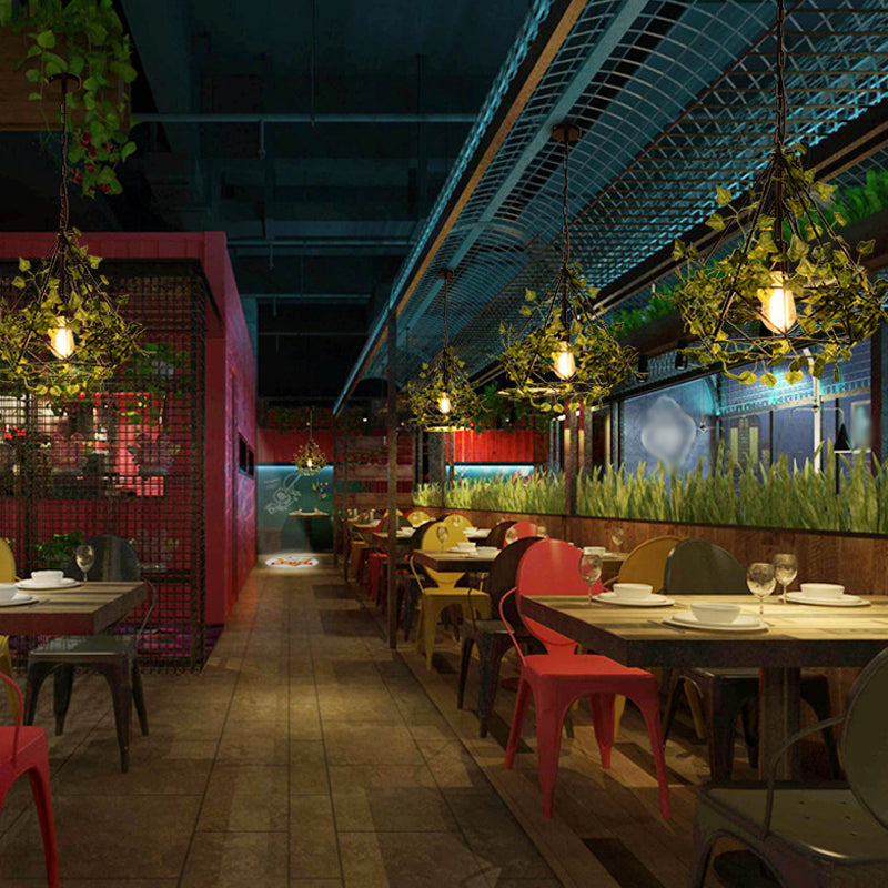 4w/6w LED Pendant Lighting Industrial Restaurant Plant Drop Lamp with Diamond Iron Cage in Black, 15"/18"/19.5" W Clearhalo 'Art Deco Pendants' 'Black' 'Cast Iron' 'Ceiling Lights' 'Ceramic' 'Crystal' 'Industrial Pendants' 'Industrial' 'Metal' 'Middle Century Pendants' 'Pendant Lights' 'Pendants' 'Rustic Pendants' 'Tiffany' Lighting' 1909600