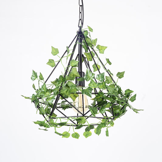 4w/6w LED Pendant Lighting Industrial Restaurant Plant Drop Lamp with Diamond Iron Cage in Black, 15"/18"/19.5" W Clearhalo 'Art Deco Pendants' 'Black' 'Cast Iron' 'Ceiling Lights' 'Ceramic' 'Crystal' 'Industrial Pendants' 'Industrial' 'Metal' 'Middle Century Pendants' 'Pendant Lights' 'Pendants' 'Rustic Pendants' 'Tiffany' Lighting' 1909602