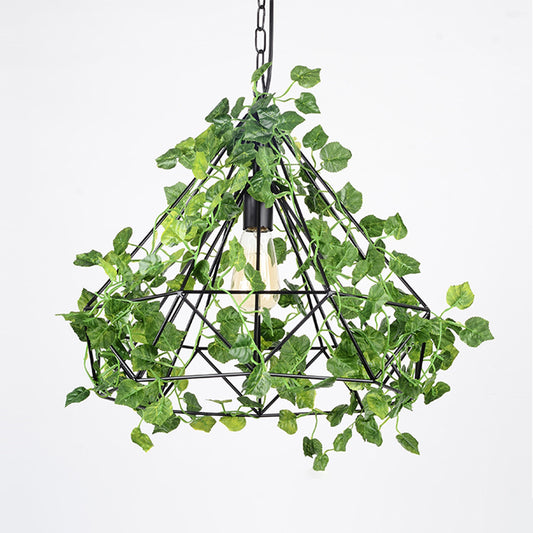 4w/6w LED Pendant Lighting Industrial Restaurant Plant Drop Lamp with Diamond Iron Cage in Black, 15"/18"/19.5" W Clearhalo 'Art Deco Pendants' 'Black' 'Cast Iron' 'Ceiling Lights' 'Ceramic' 'Crystal' 'Industrial Pendants' 'Industrial' 'Metal' 'Middle Century Pendants' 'Pendant Lights' 'Pendants' 'Rustic Pendants' 'Tiffany' Lighting' 1909605